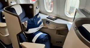 Lufthansa Business Class lie-flat seat in cabin